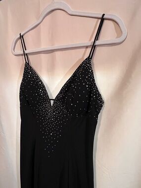 Niki Lavis Black Maxi Dress with Cascading Rhinestone Bodice